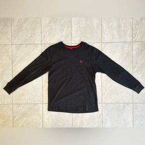 U.S. Polo Assn. Long Sleeve Embroidered T-shirt - Heather Charcoal / Red, Small